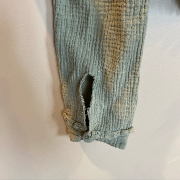 Peach Love Cropped Gauze Long Sleeve Button Down Green Large Oversized Raw Hem - Picture 4 of 6